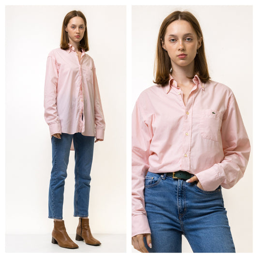 Vintage Lacoste Pink Cotton Logo Long Sleeve Buttons Up Woman Shirt/ Vintage Lacoste Pink Unosex Medium Woman Shirt
