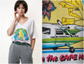 Graphic Print V-neck Vintage Cotton T-shirt 17832