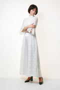 70s Vintage White Boho Maxi Lace Wedding Dress 1836