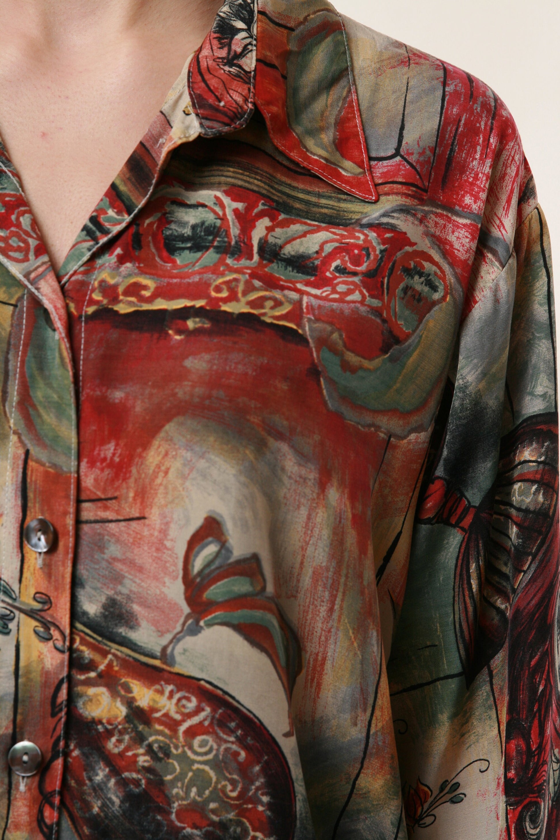 Vintage Mulri Abstract Pattern Oversized Long Shirt Blouse 1842