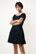 80s Vintage A line Mini Grunge Lined Floral Dress 1760