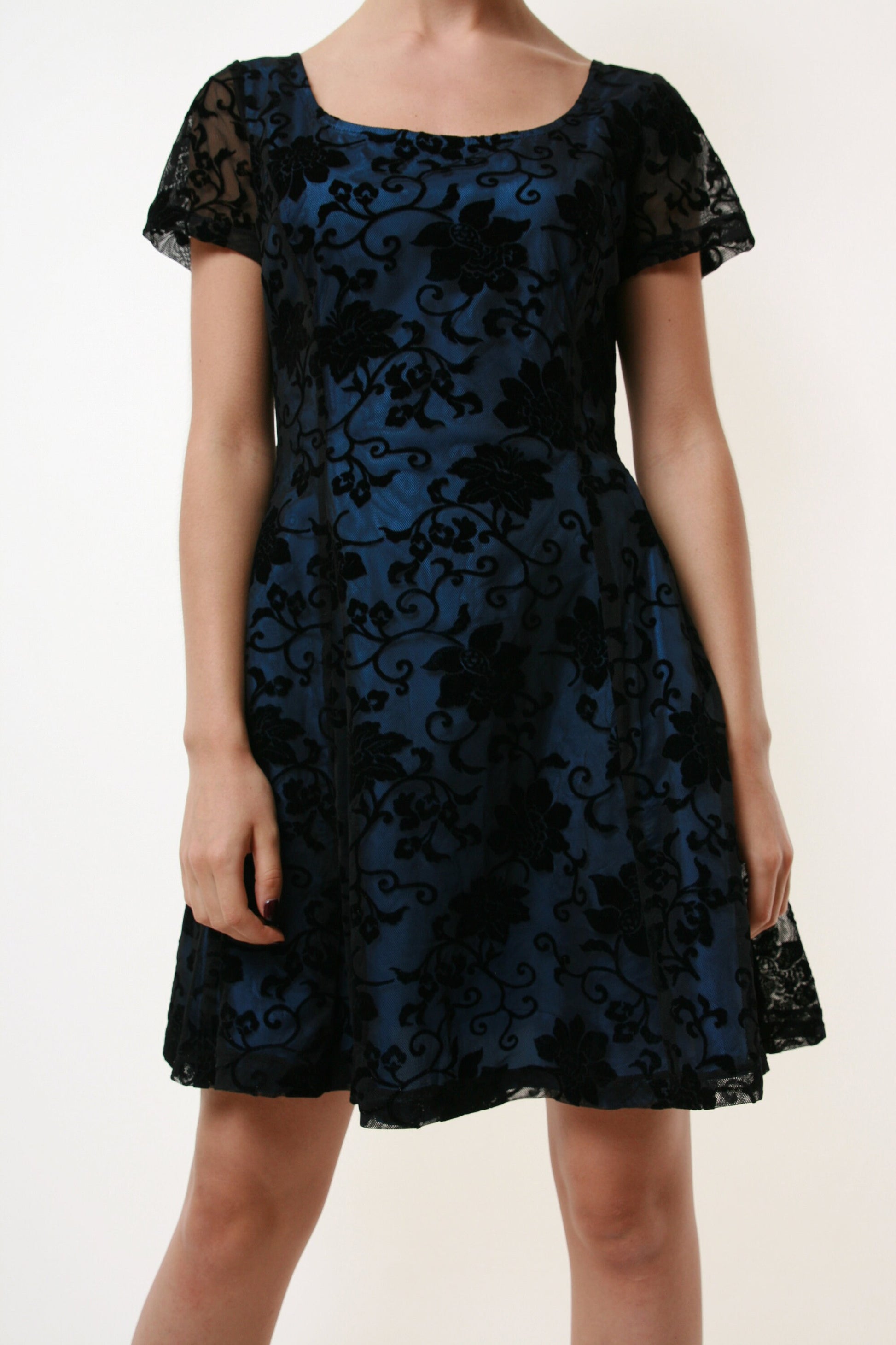 80s Vintage A line Mini Grunge Lined Floral Dress 1760