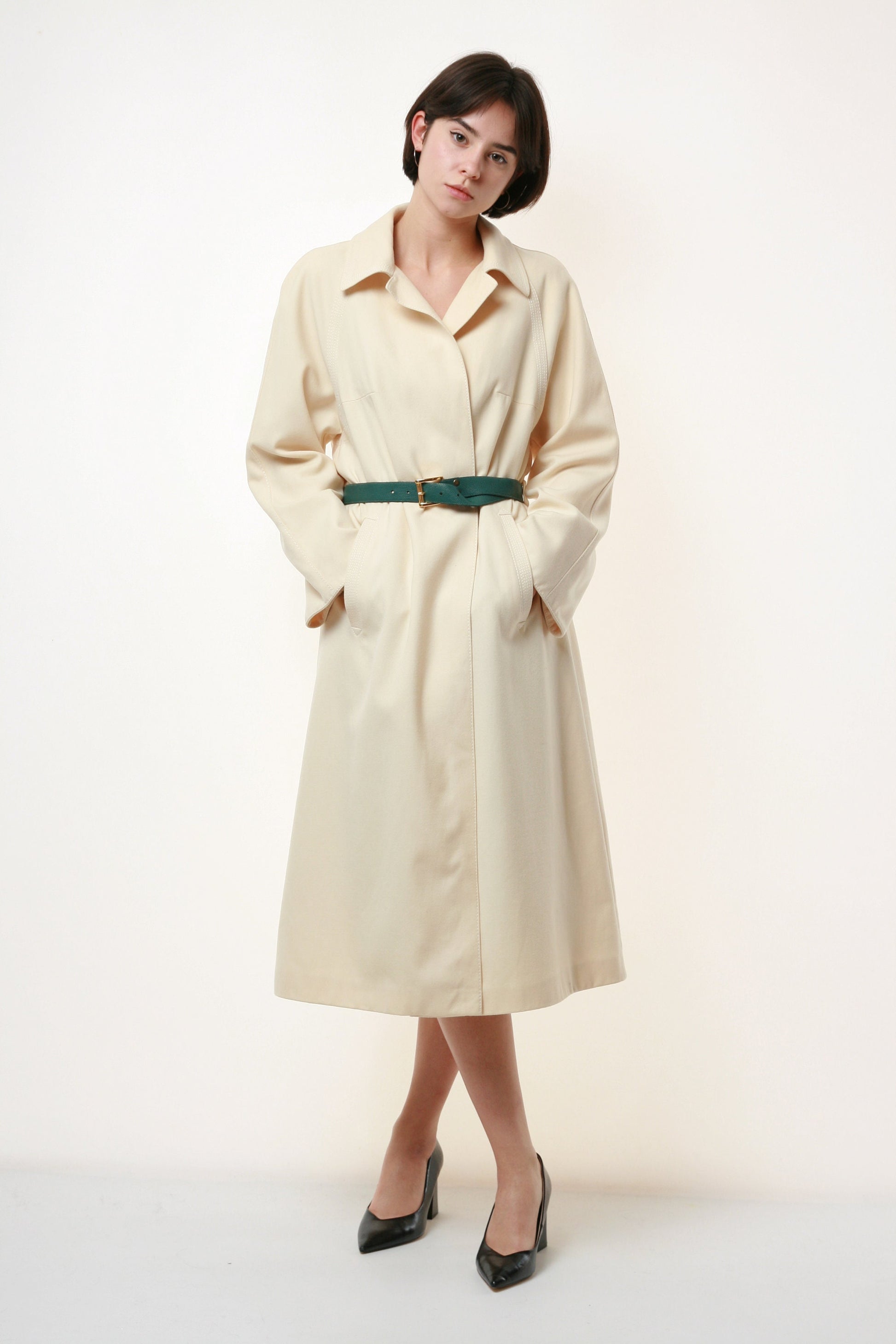 80s Vintage Pure Lana Wool Beige Luxury Long Coat 1988