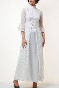 70s Vintage White Boho Maxi Lace Wedding Dress 1836