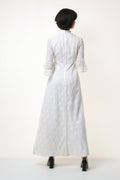 70s Vintage White Boho Maxi Lace Wedding Dress 1836