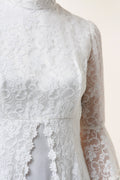 70s Vintage White Boho Maxi Lace Wedding Dress 1836