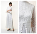 70s Vintage White Boho Maxi Lace Wedding Dress 1836