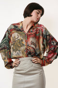 Vintage Mulri Abstract Pattern Oversized Long Shirt Blouse 1842