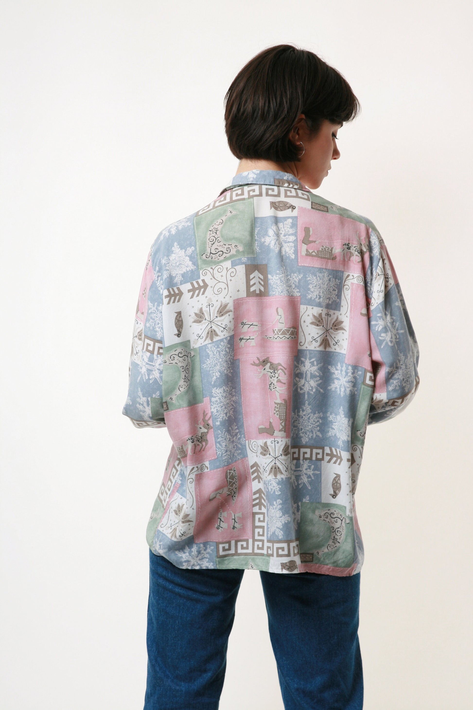 90s Vintage Abstract Pattern Oversized Shirt Blouse Long Sleeve Buttons Up 1911 SIze S