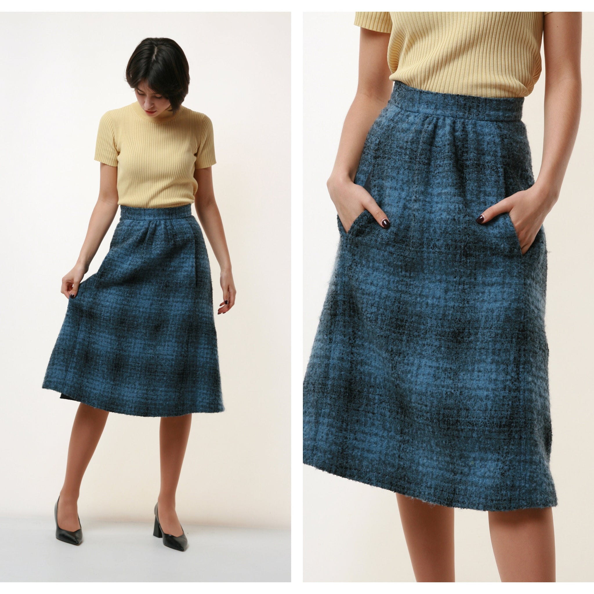 80s Vintage Vtg Retro High Waisted Wool Lined A line Mid Knee Length Skirt Checked Retro Woman Skirt 1967 Girlfriend Gift Present