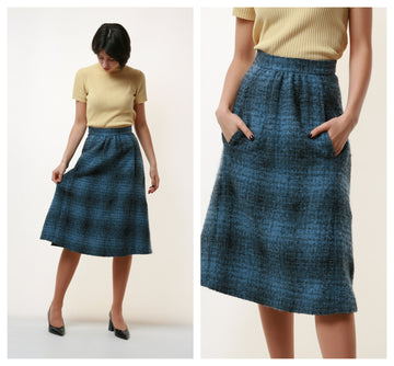 80s Vintage Vtg Retro High Waisted Wool Lined A line Mid Knee Length Skirt Checked Retro Woman Skirt 1967 Girlfriend Gift Present