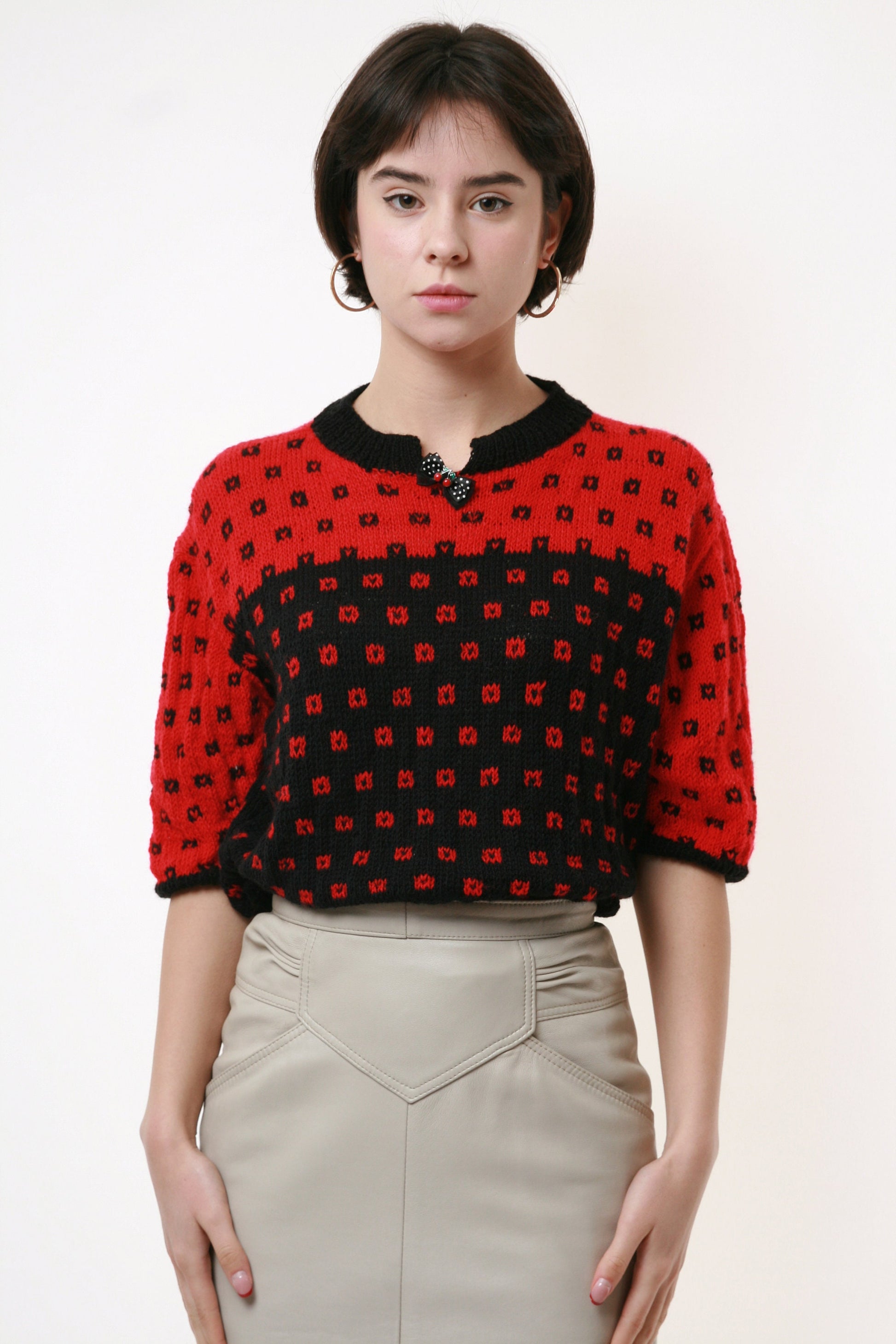 Vintage Pattern Short Sleeves Knitwear Sweater 2022