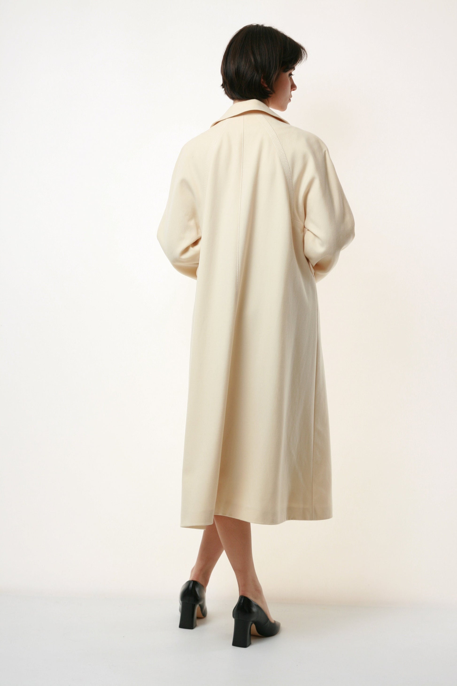 80s Vintage Pure Lana Wool Beige Luxury Long Coat 1988