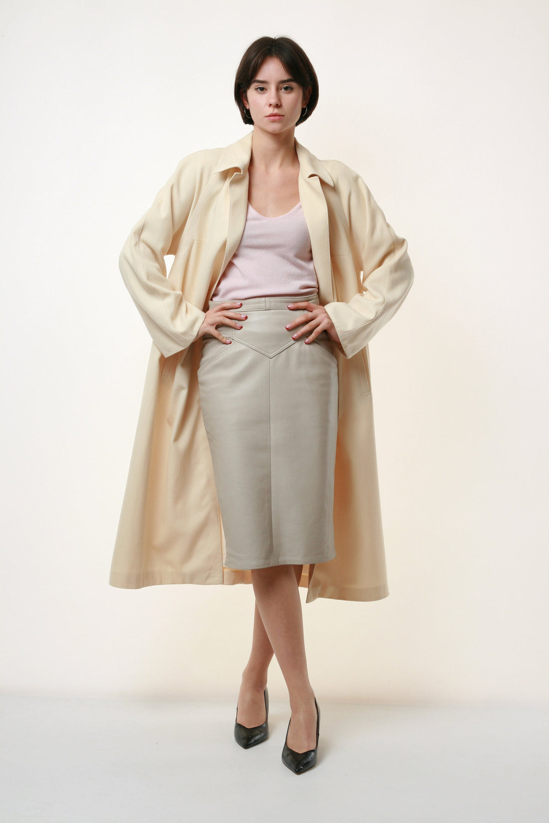 80s Vintage Pure Lana Wool Beige Luxury Long Coat 1988