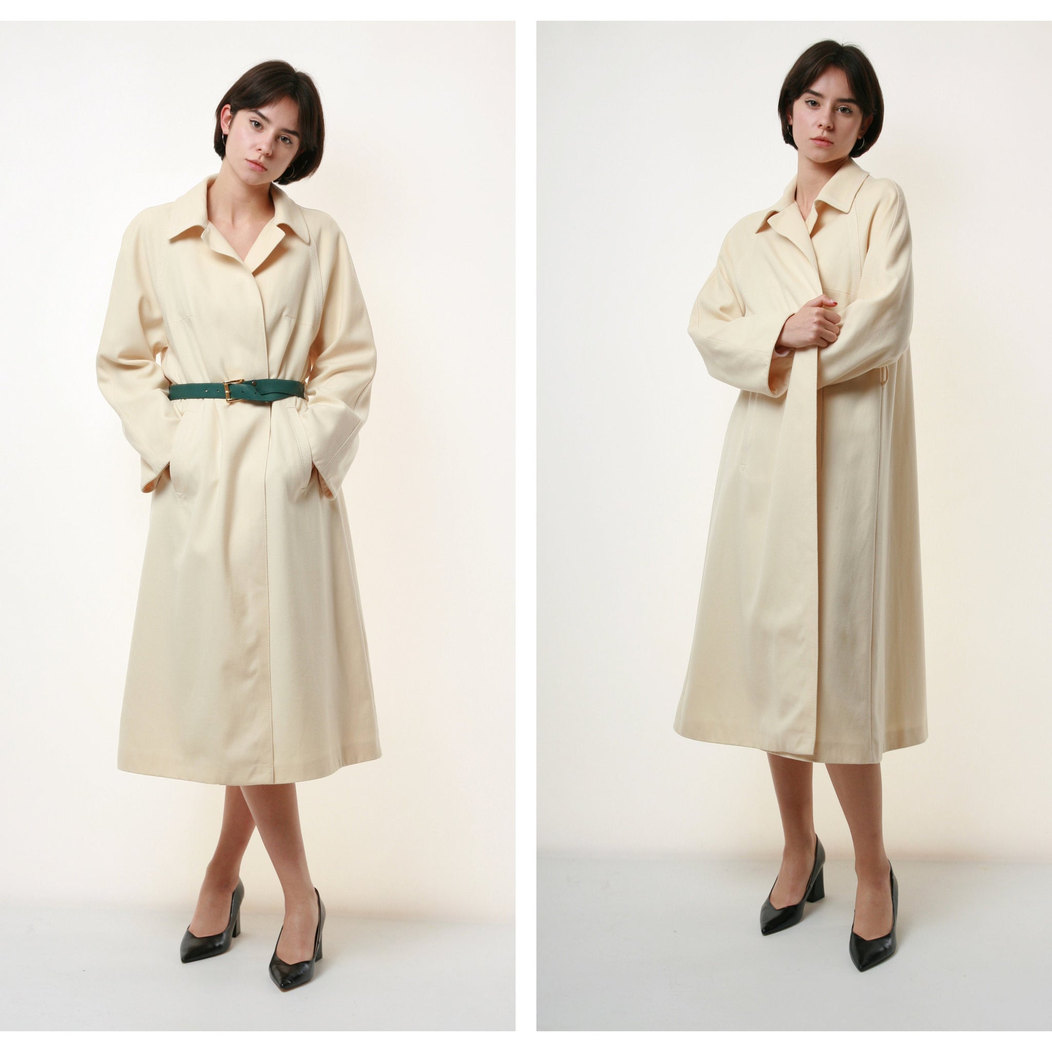 80s Vintage Pure Lana Wool Beige Luxury Long Coat 1988