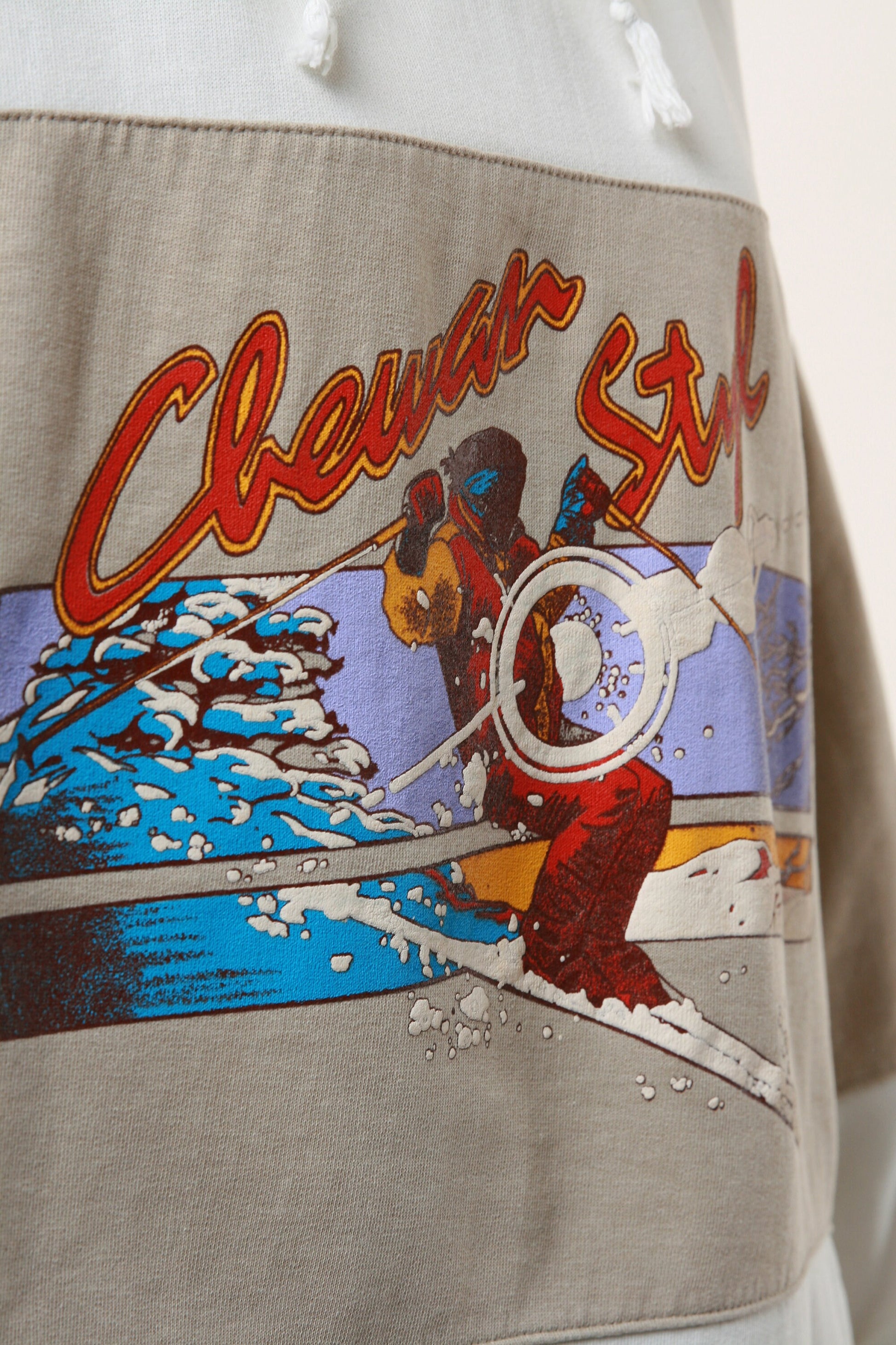 CHEWAN STYLE Oldschool Skiing Graphic Print Hoodie 18052