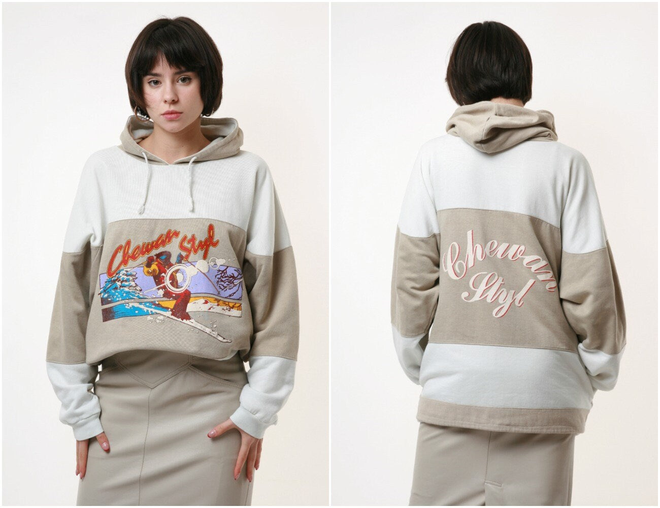 CHEWAN STYLE Oldschool Skiing Graphic Print Hoodie 18052