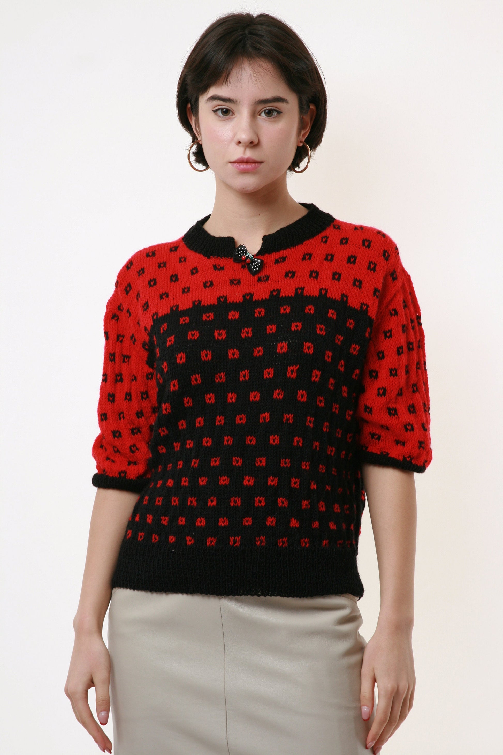 Vintage Pattern Short Sleeves Knitwear Sweater 2022