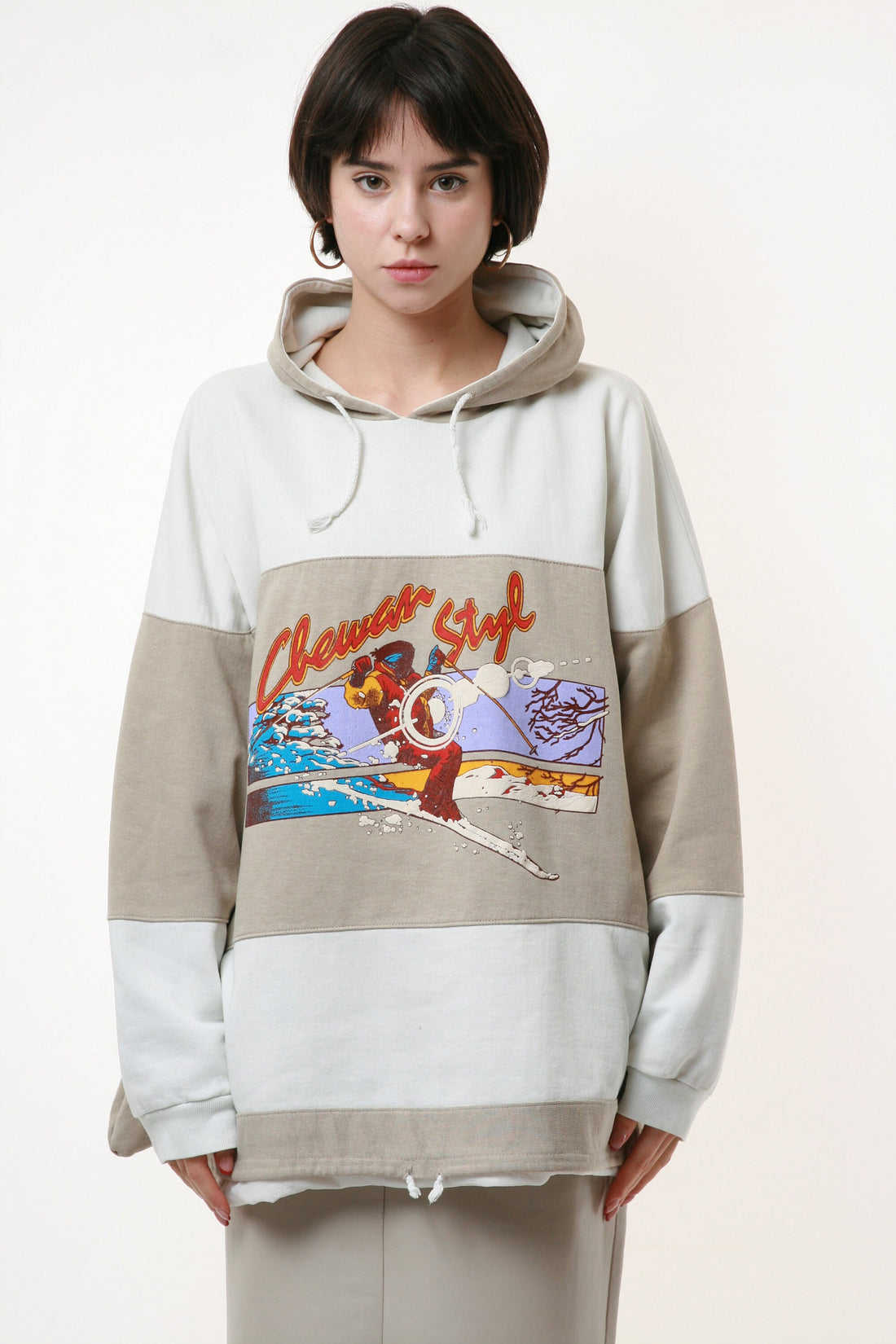 CHEWAN STYLE Oldschool Skiing Graphic Print Hoodie 18052