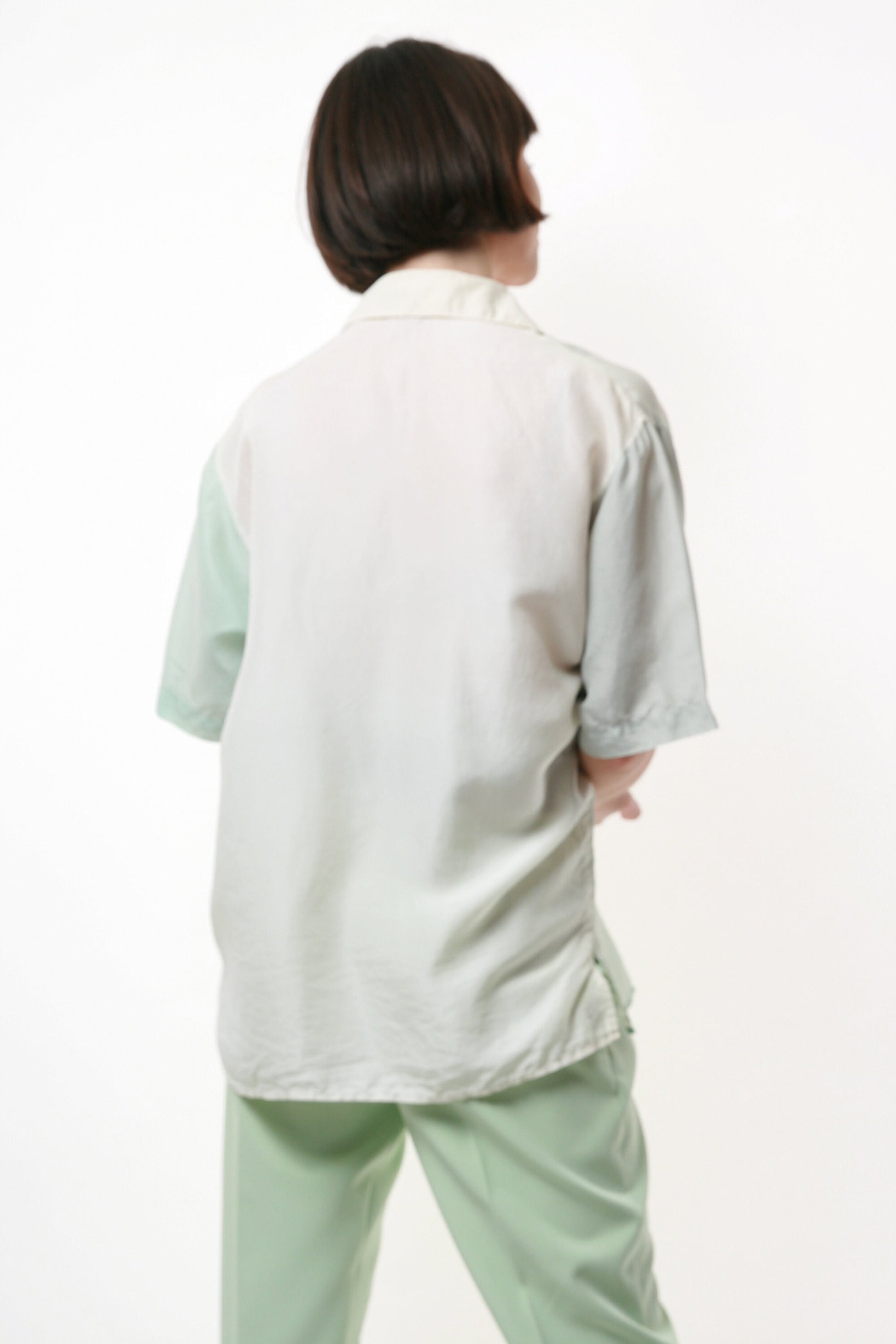 80s Vintage Ombre 100% SILK Natural Fabric Oversized Sweet Short Sleeve Shirt Blouse 1496