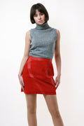 80s Vintage Red Leather Pencil Zip High Waisted Mini Skirt 1648