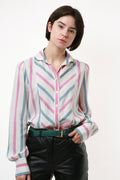 80s Vintage Vtg Rare Striped Silk Long Sleeve Buttons Up Shirt Blouse 2116