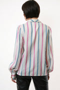 80s Vintage Vtg Rare Striped Silk Long Sleeve Buttons Up Shirt Blouse 2116