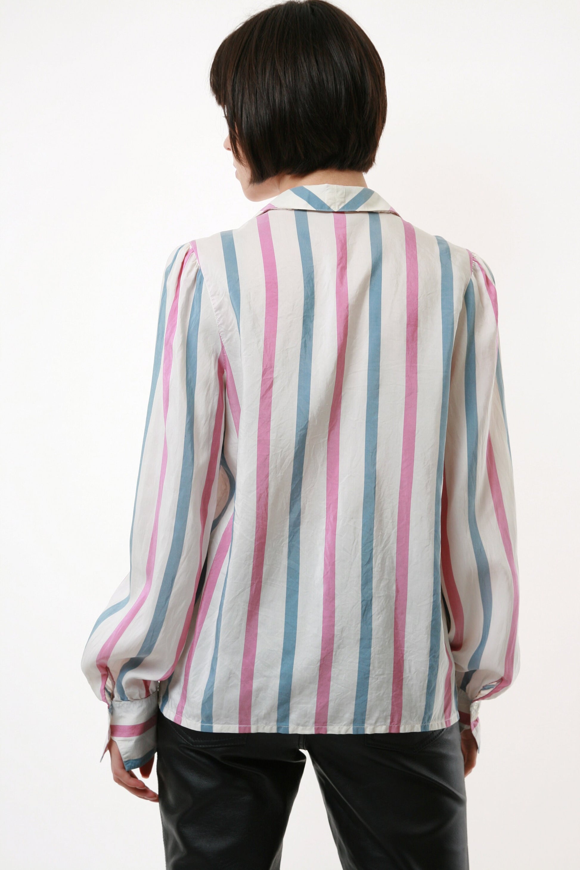 80s Vintage Vtg Rare Striped Silk Long Sleeve Buttons Up Shirt Blouse 2116