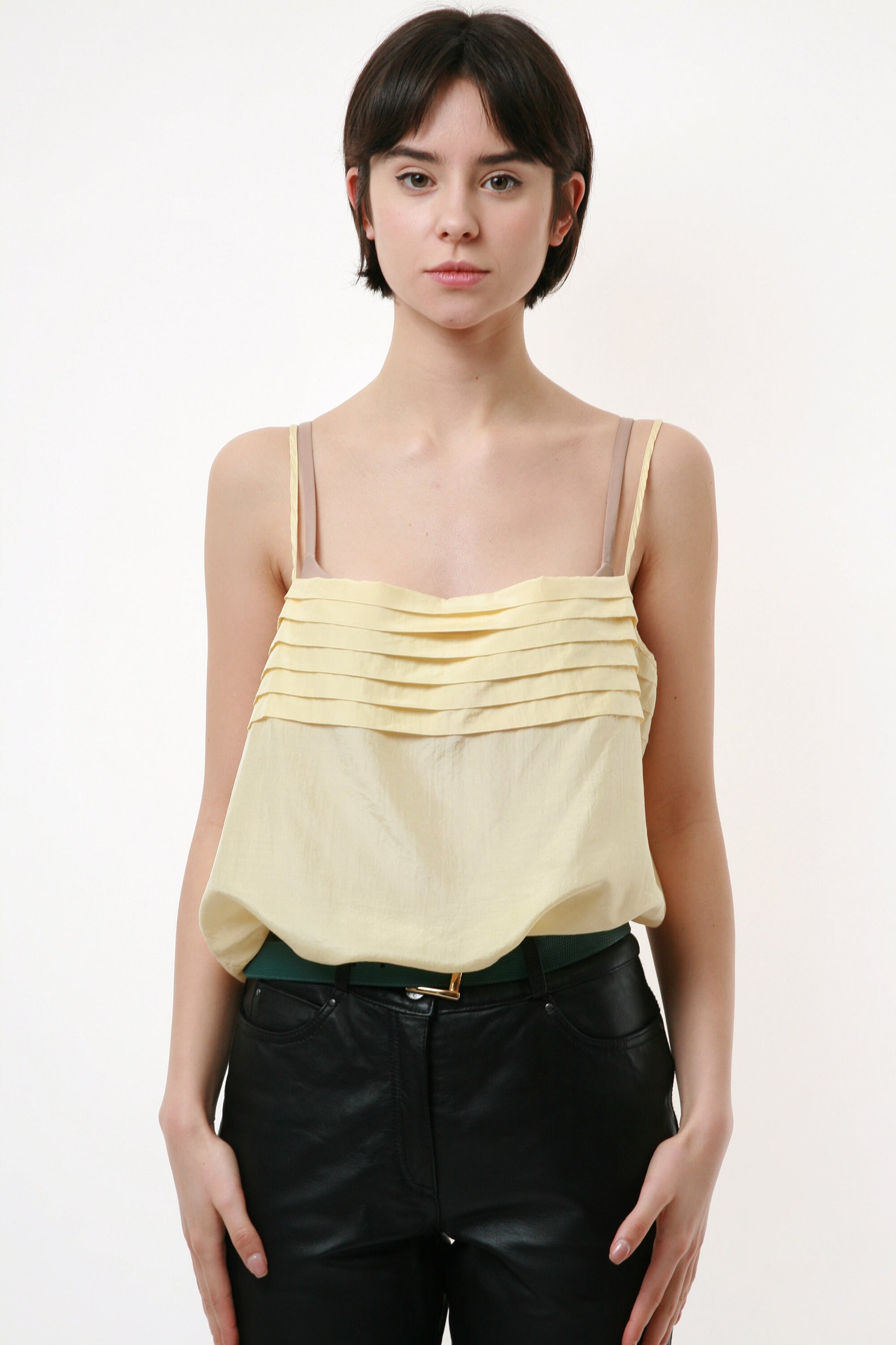 80s Vintage Silk Spaghetti Yellow Top Blouse 2136