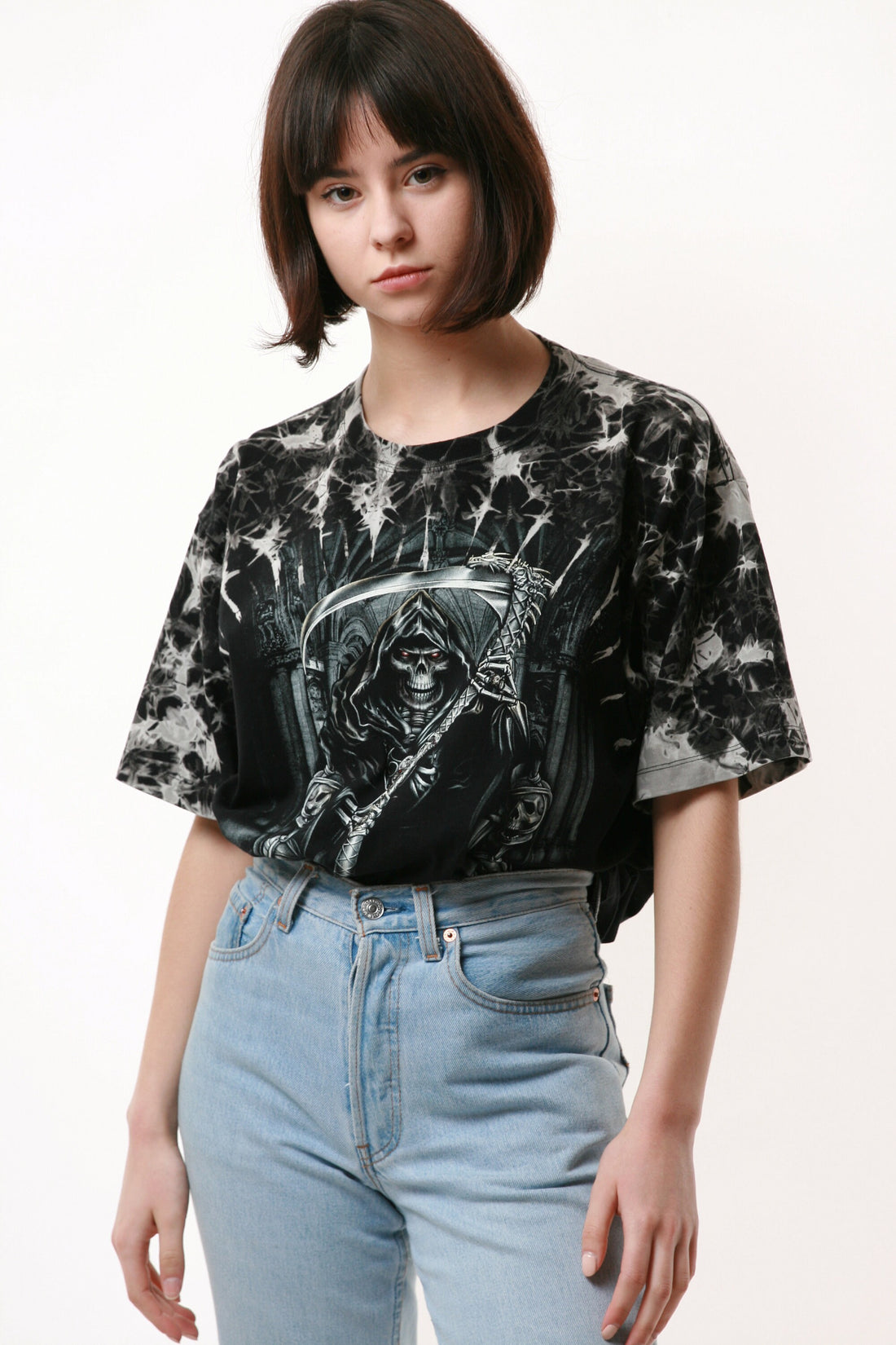 90s Vintage Oldschool Skeleton Graphic Cotton Mens Style Oversized Short Sleeve T-Shirt 16416