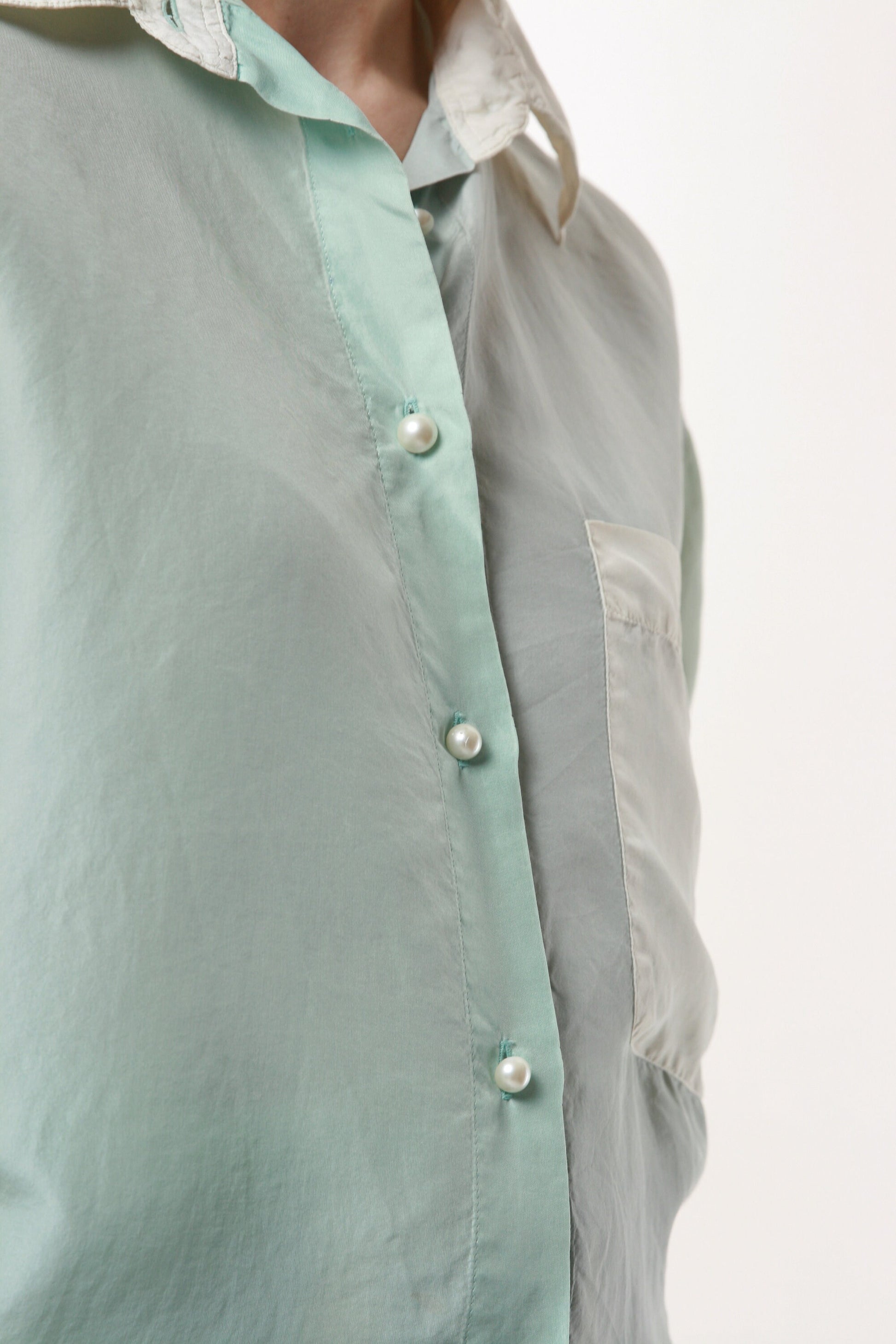 80s Vintage Ombre 100% SILK Natural Fabric Oversized Sweet Short Sleeve Shirt Blouse 1496