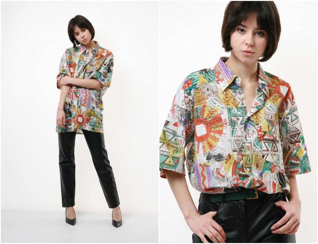 SCHILD Cotton Abstract Pattern 90s Vintage Shirt 18112