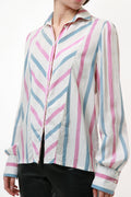 80s Vintage Vtg Rare Striped Silk Long Sleeve Buttons Up Shirt Blouse 2116