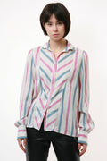 80s Vintage Vtg Rare Striped Silk Long Sleeve Buttons Up Shirt Blouse 2116