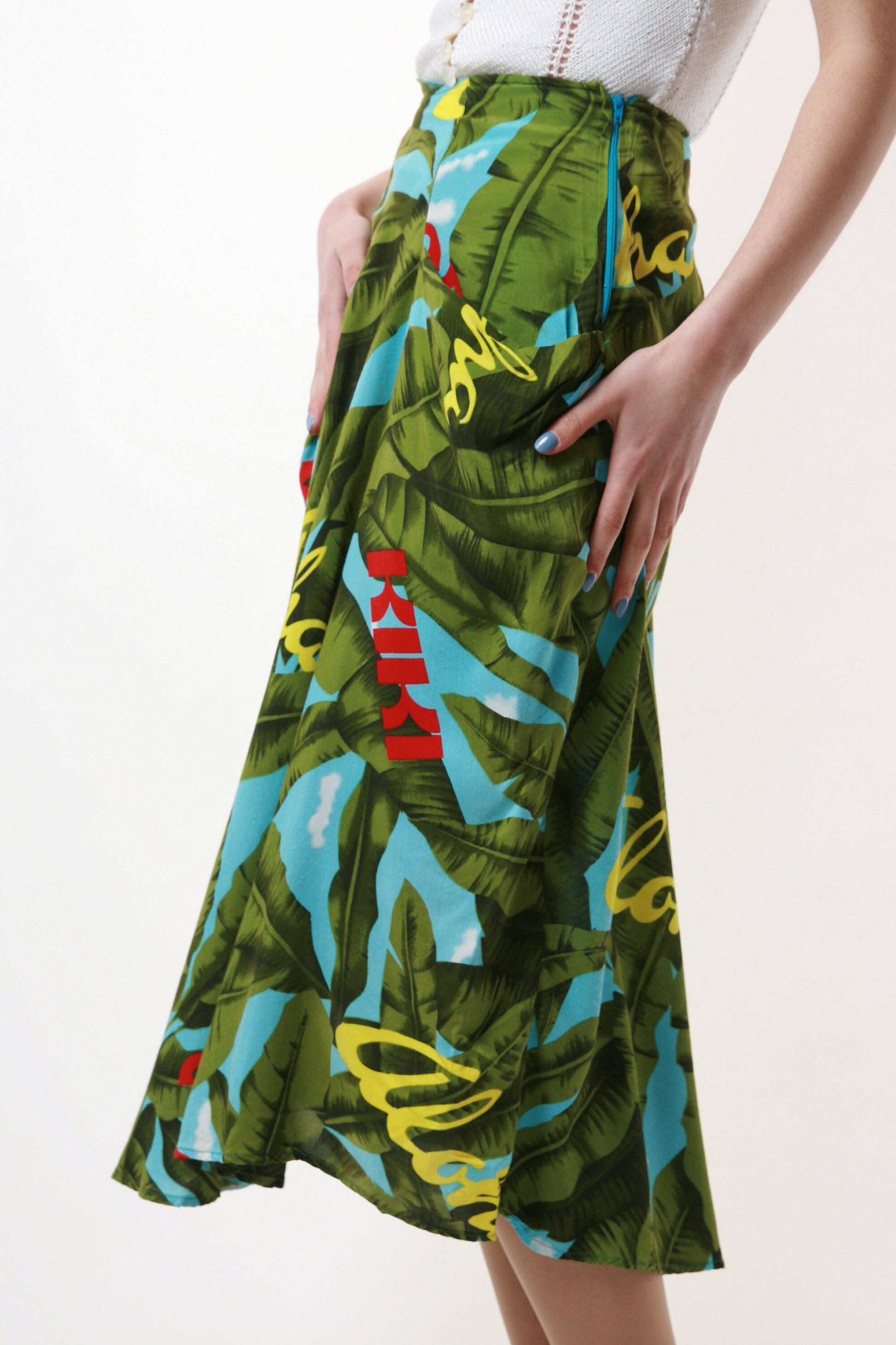 80s Vintage Emporio Armani High Waisted Tropical Floral Midi SKirt 1565