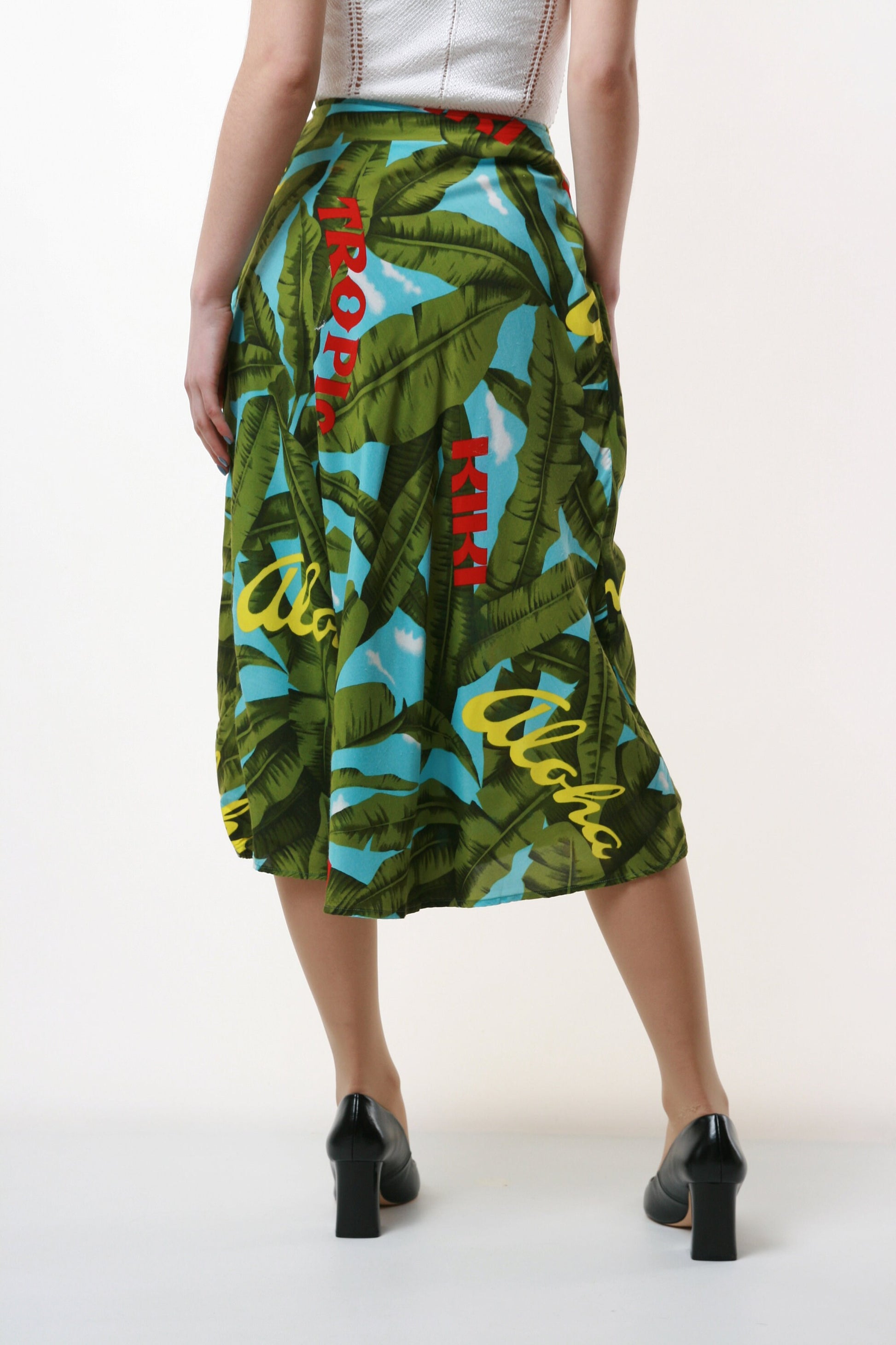 80s Vintage Emporio Armani High Waisted Tropical Floral Midi SKirt 1565