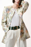 80s Vintage Floral Print Linen Long Blazer Jacket Long Sleeve Buttons Up Outwear Womens Style Size Xs S 1532