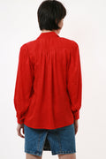 80s Vintage 100% SILK Natural Gold Buttons Up Long Sleeve Blouse Shirt in red 2335