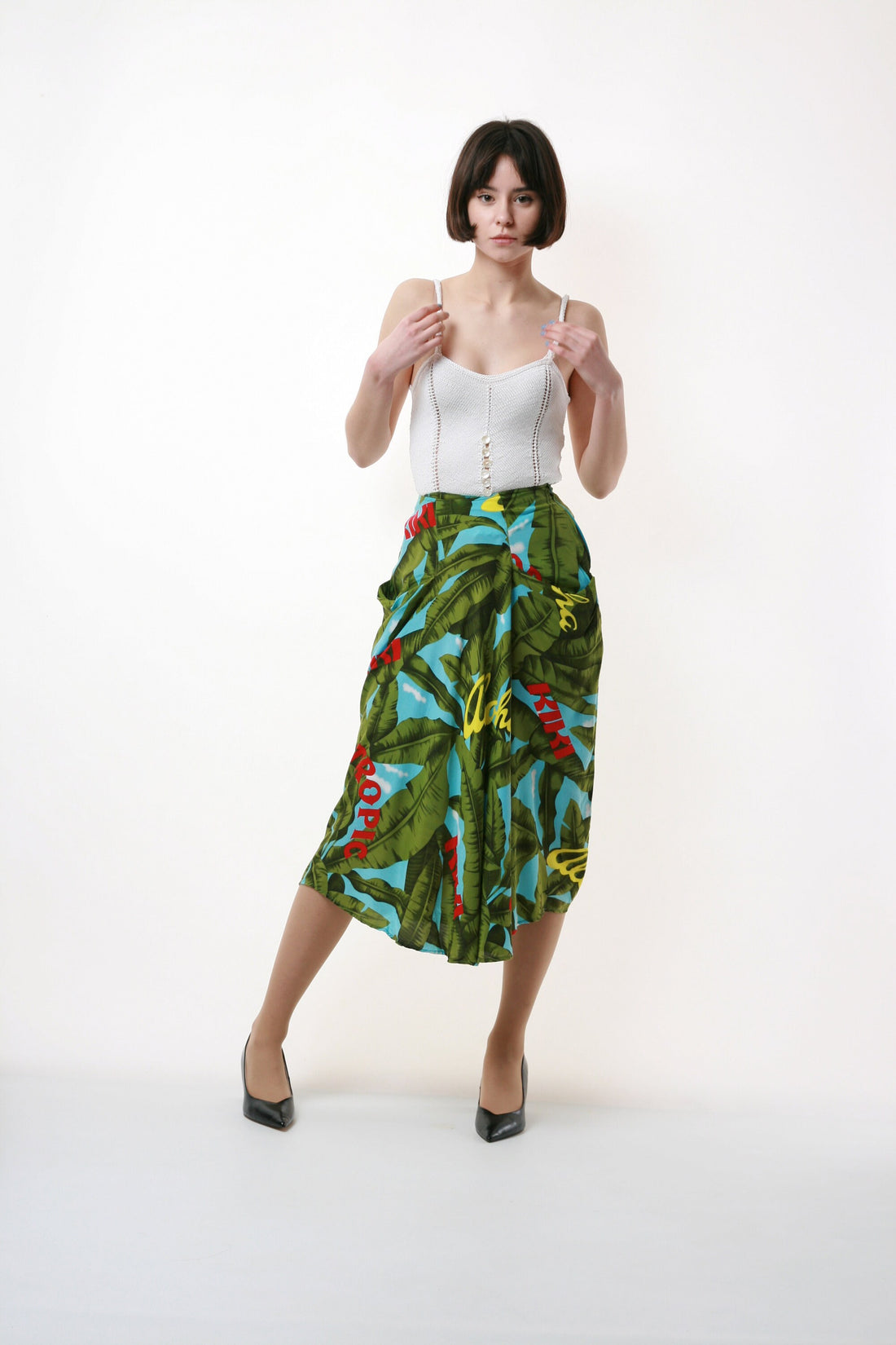 80s Vintage Emporio Armani High Waisted Tropical Floral Midi SKirt 1565