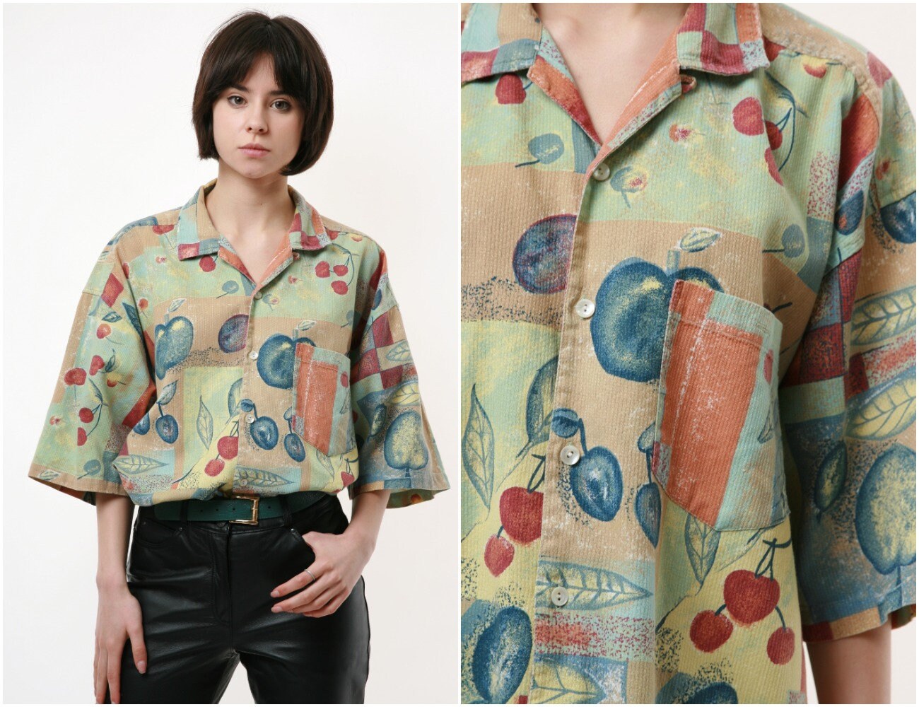 MONSIEUR 80s Vtg Rare Vintage Abstract Pattern Geometric Print Buttons Up Short Sleeve Shirt Blouse 18181