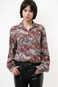 TONIO RIZZI Vtg Rare Vintage Abstract Pattern Geometric Print Buttons Up Long Sleeve Shirt Blouse 18208