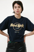 HARD ROCK CAFE New York Vintage Oldschool Graphic Print Blue Mens Clothing Logo Short Sleeves Tee Shirt T-shirt 18249