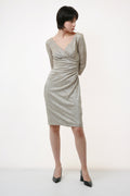 90s Silver Zip Mini Above the Knee Long Sleeves Pencil Evening Wrap Dress 2404 Girlfriend Gift