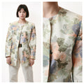 80s Vintage Floral Print Linen Long Blazer Jacket Long Sleeve Buttons Up Outwear Womens Style Size Xs S 1532