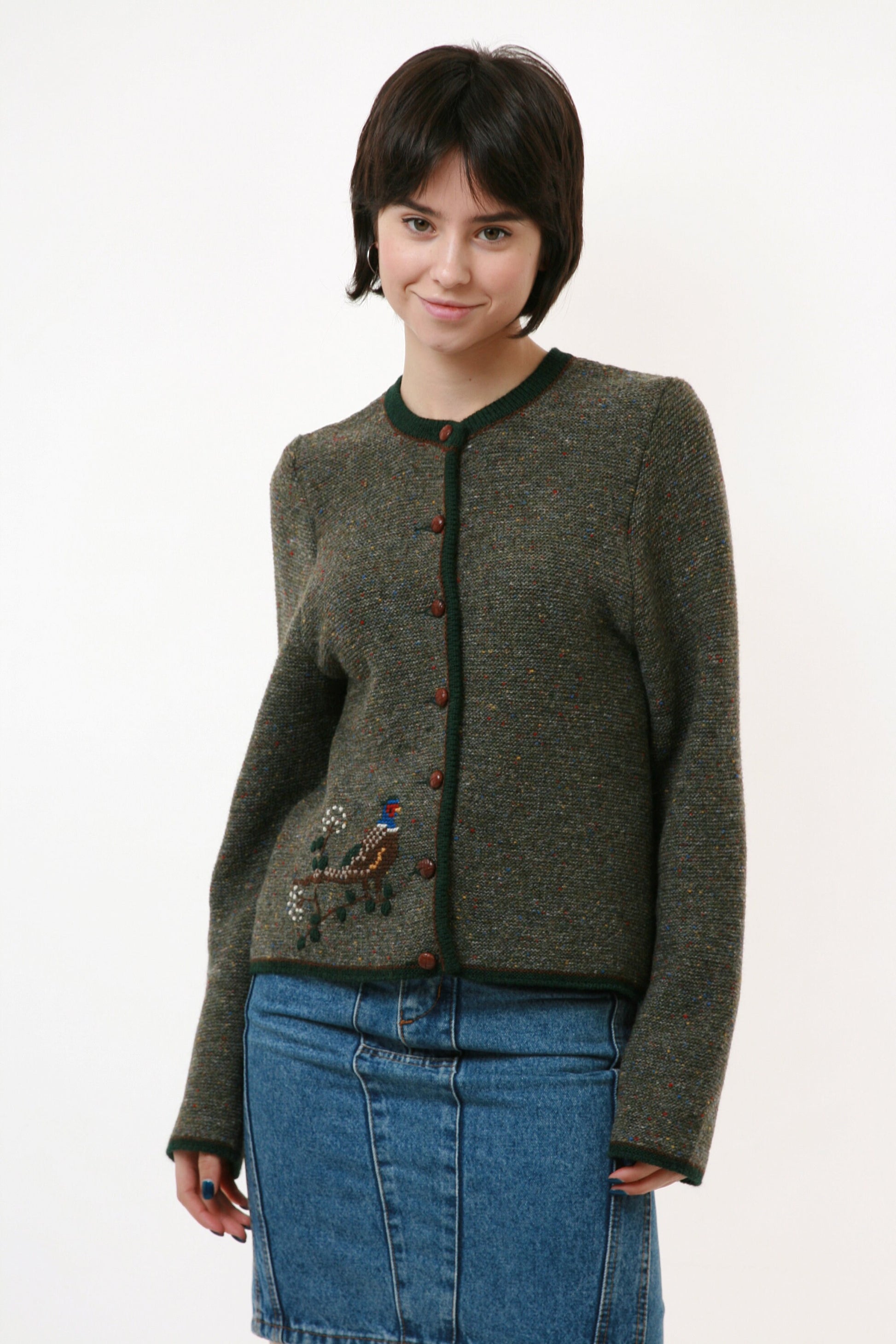 80s 100% Wool Vintage Vtg Rare Traditional Austrian Alpin Knitted Embroidered Buttons Up Jumper Sweater 2333