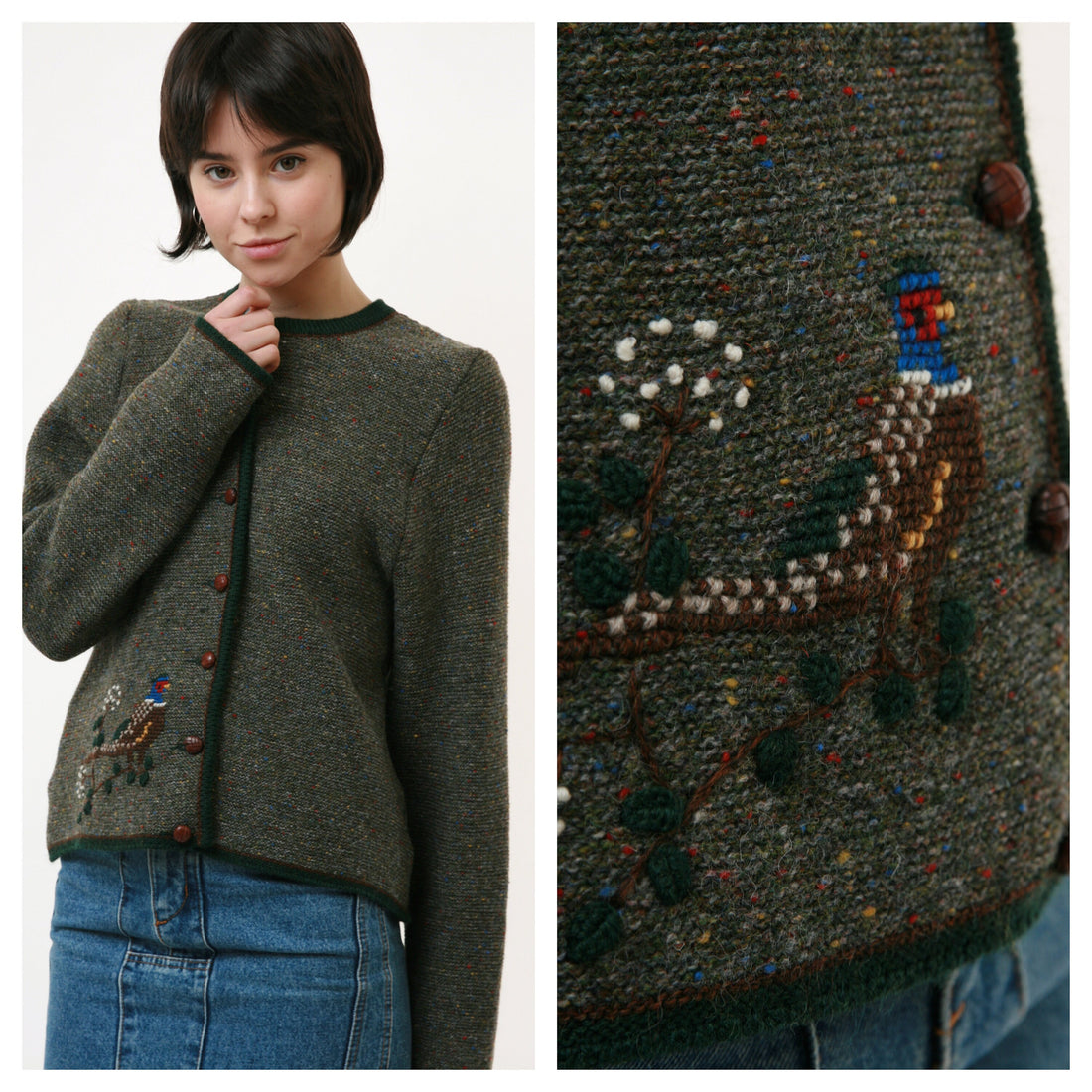 80s 100% Wool Vintage Vtg Rare Traditional Austrian Alpin Knitted Embroidered Buttons Up Jumper Sweater 2333