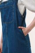 80s Vintage Vtg Rare Denim Dungaree Adjustable Straps 1 Pocket Mid Wash Dress Knee Length 2450 Girlfriend Gift Present