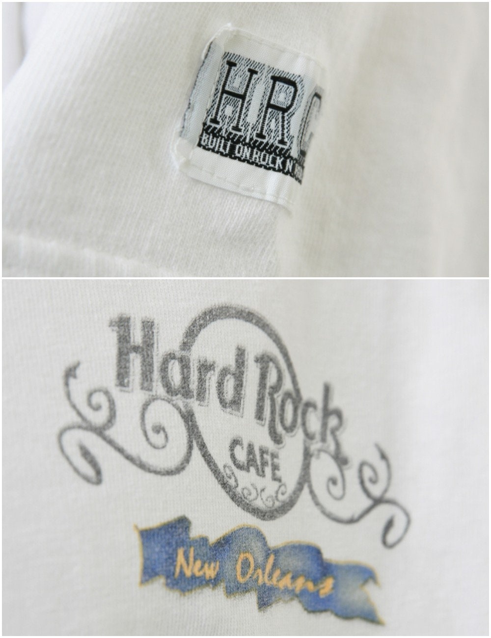 HARD ROCK CAFE Vintage Oldschool Graphic Print Abstract Pattern Grunge Clothing Logo Short Sleeves White Tee Shirt T-shirt 18334