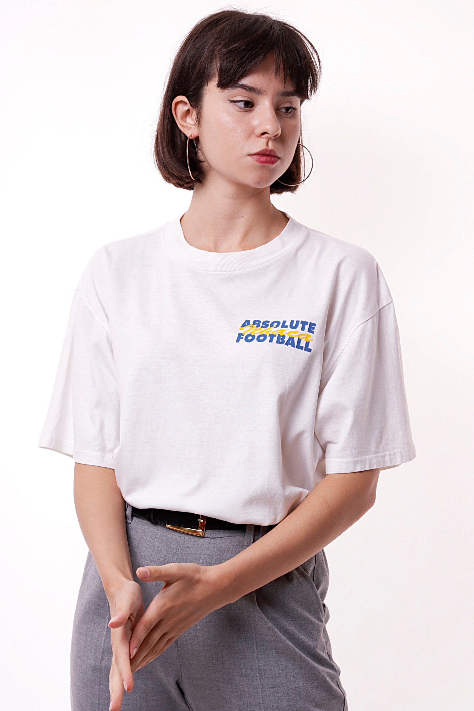 Cotton 90s ABSOLUTE FOOTBALL Vintage Oldschool Graphic Print Mens Clothing Logo Short Sleeves Girlfriend Gift Present T-shirt 17367