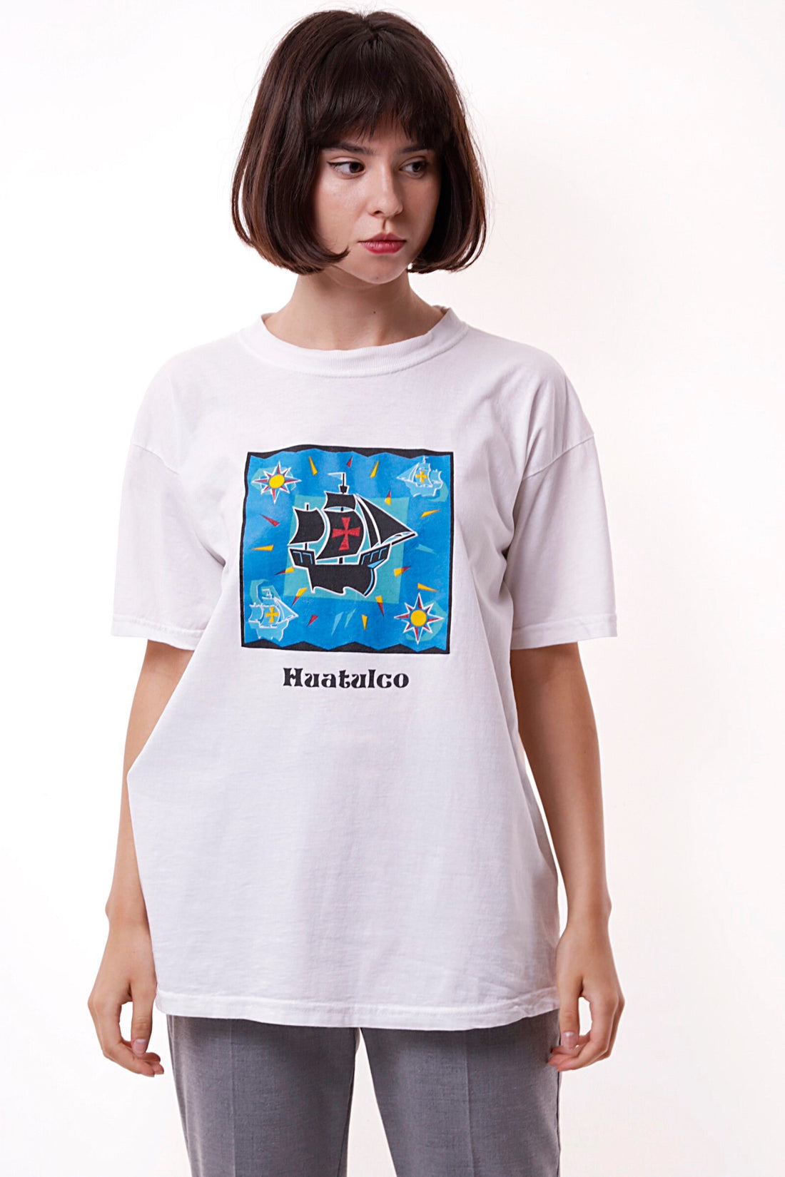 Cotton 90s HUATULGO Vintage Oldschool Graphic Print Mens Clothing Logo Short Sleeves Girlfriend Gift Present T-shirt 17370